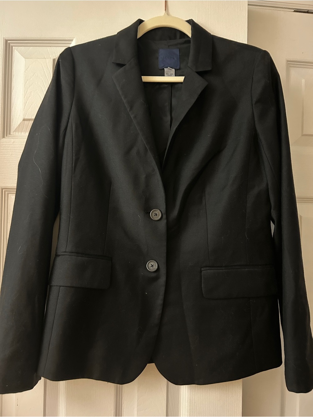 J.Crew Size 8 All Wool Black Blazer Jacket 2 Button Suit Career Classic Quiet Lu